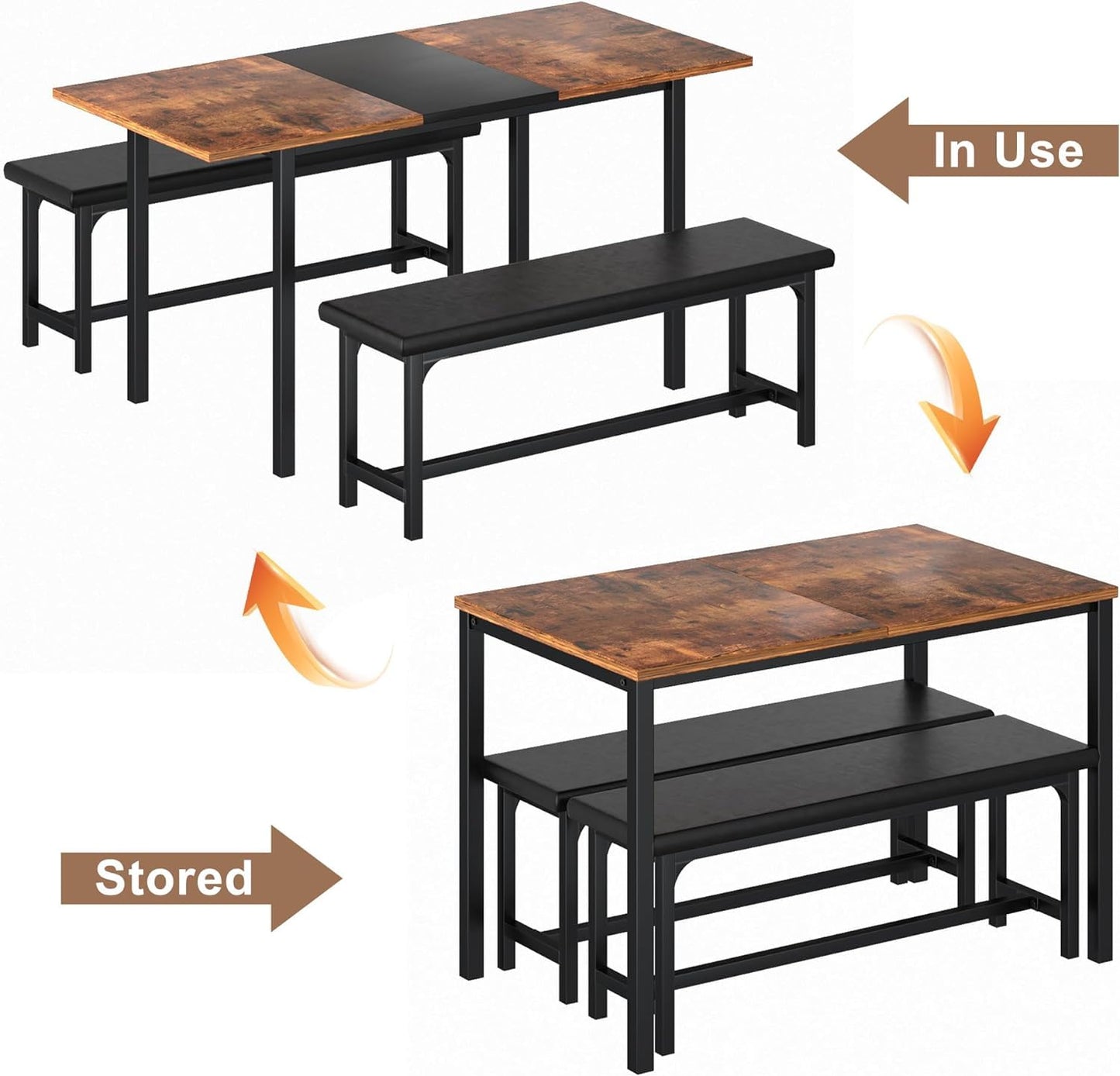 63" Extendable Kitchen Table with Benches/Chairs