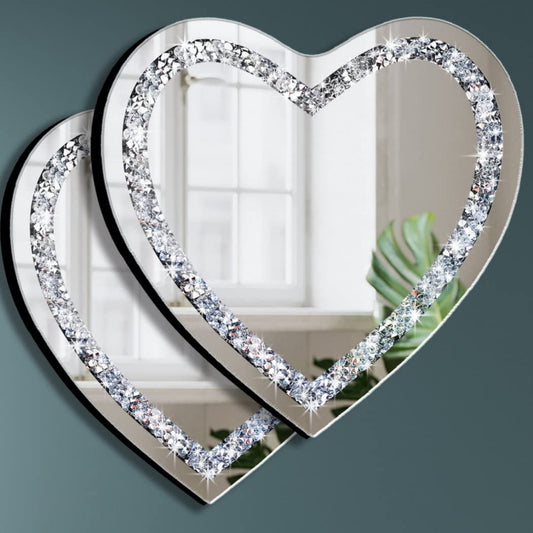 Pack of 2 Heart Shaped Silver Glass Mirror