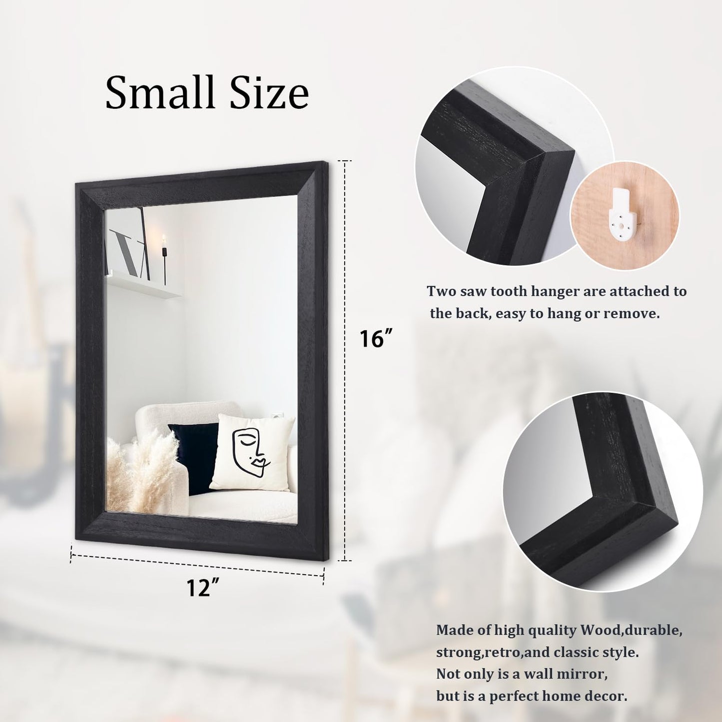 Black Rectangle Mirrors for Wall with Wood Frame