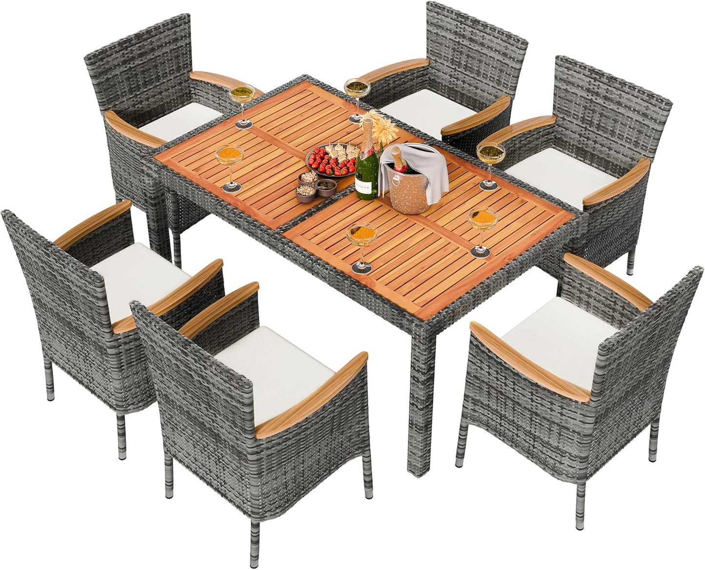Wicker Patio Furniture Set with Wood Table Top