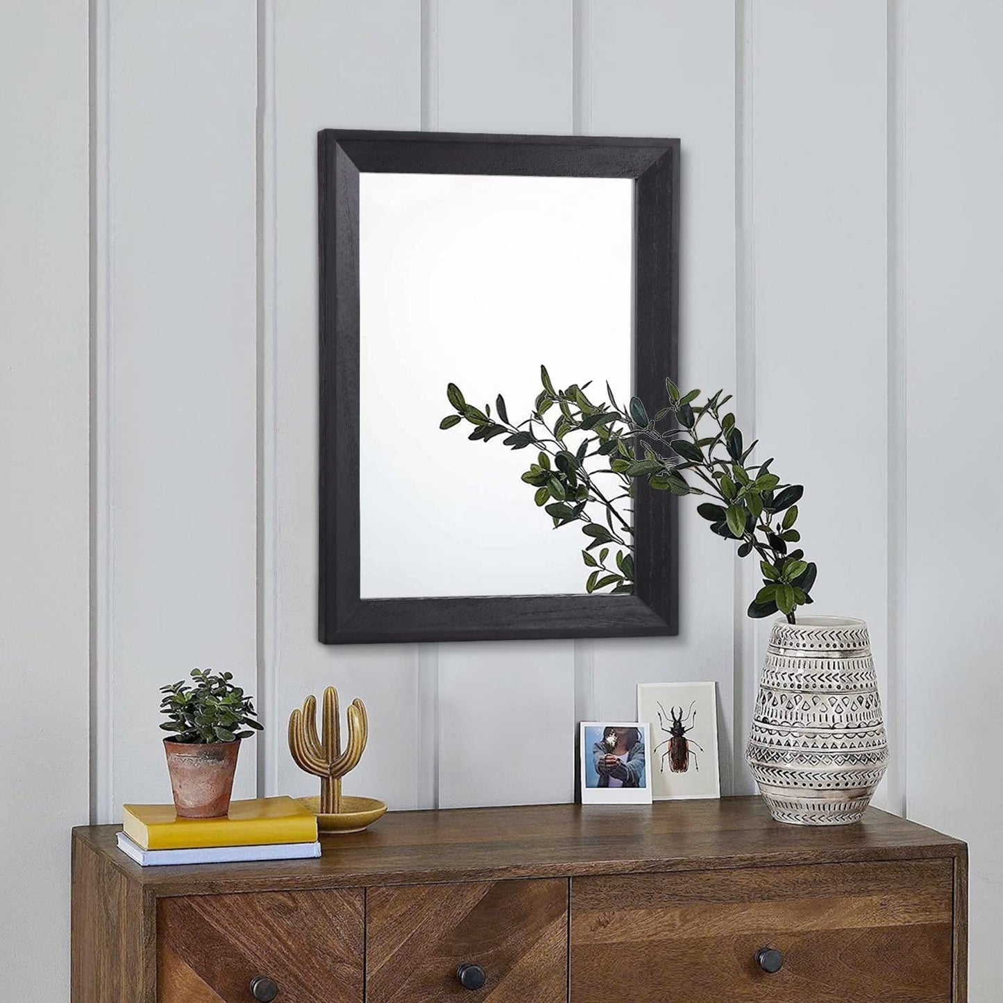 Black Rectangle Mirrors for Wall with Wood Frame