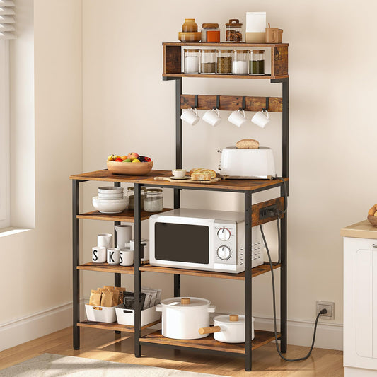 Rustic Brown, Black Kitchen Rack