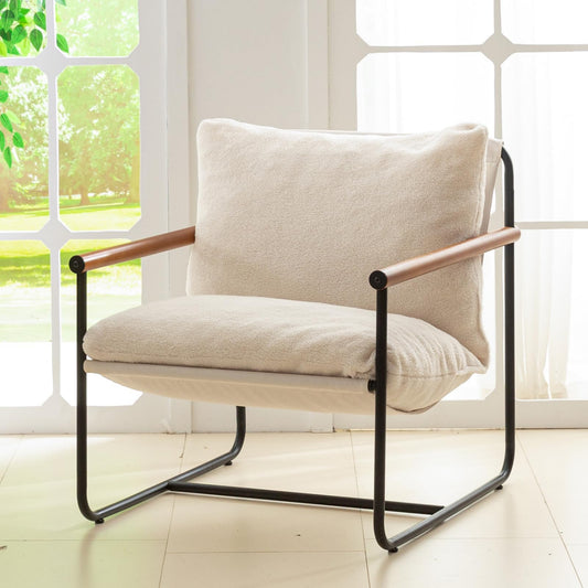 Living Room Accent Chair with Wood Armrests
