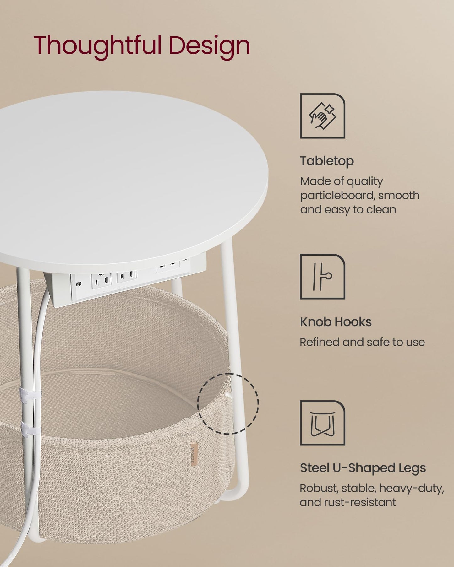 Side Table with Charging Station