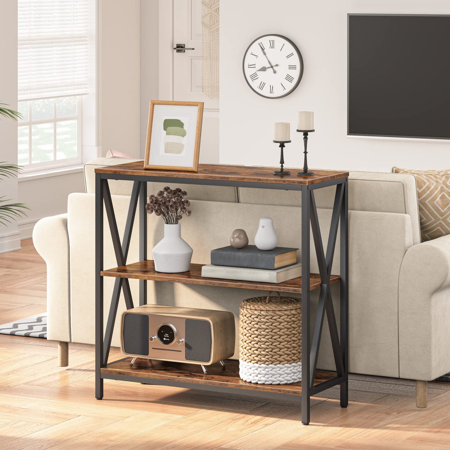 Industrial 3-Tier Narrow Console Table
