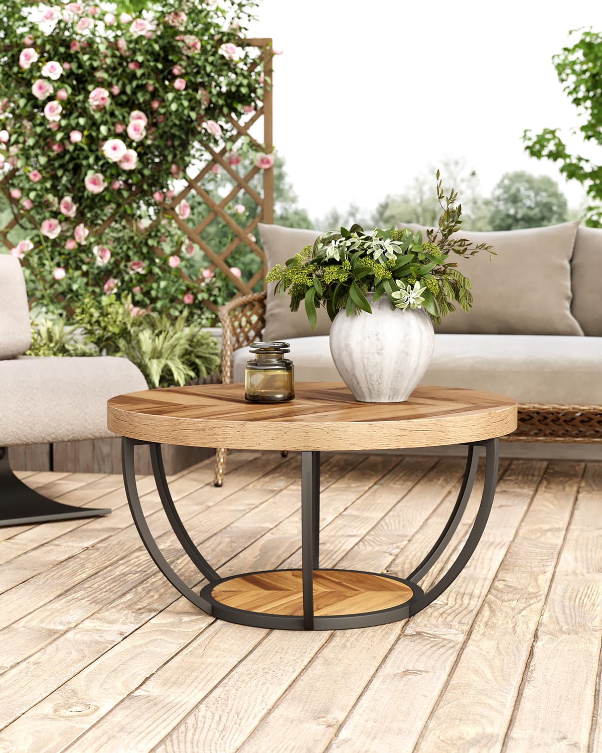 Wood Grain and Black Coffee Table