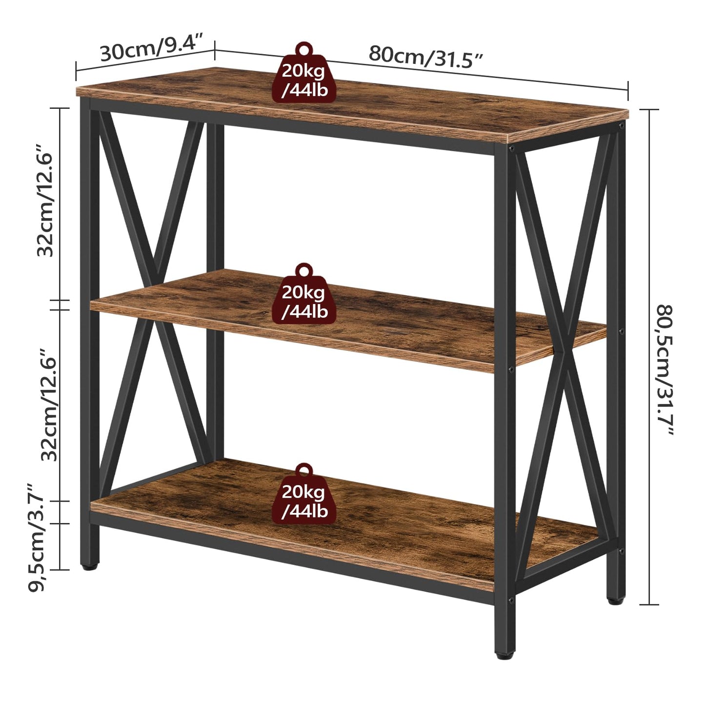 Industrial 3-Tier Narrow Console Table