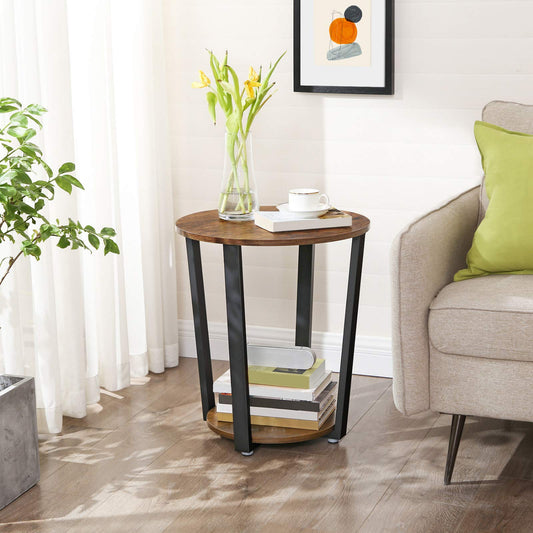 Round End Side Table with Storage Shelf