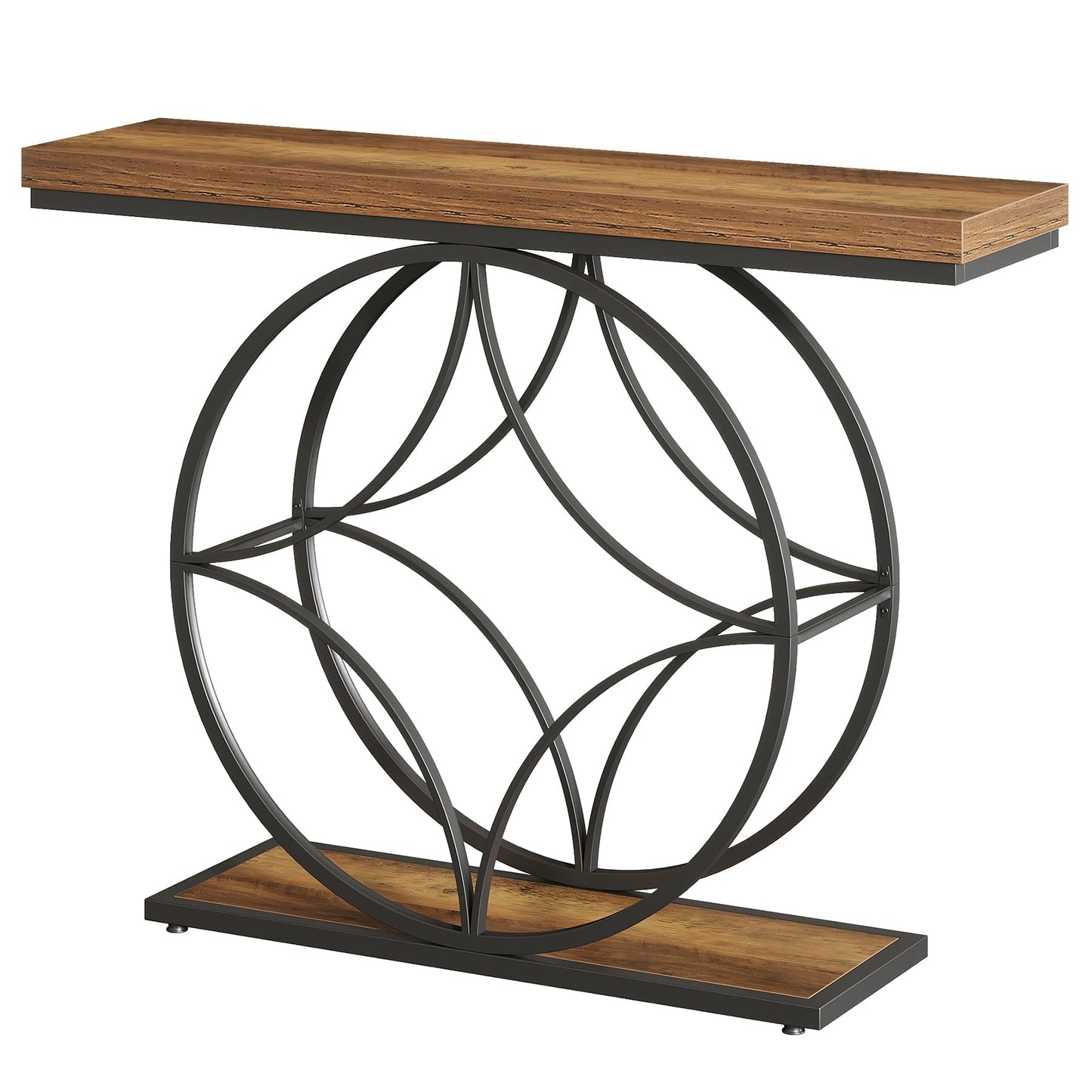 Industrial 2-Tier Sofa Table with Geometric Metal Frame