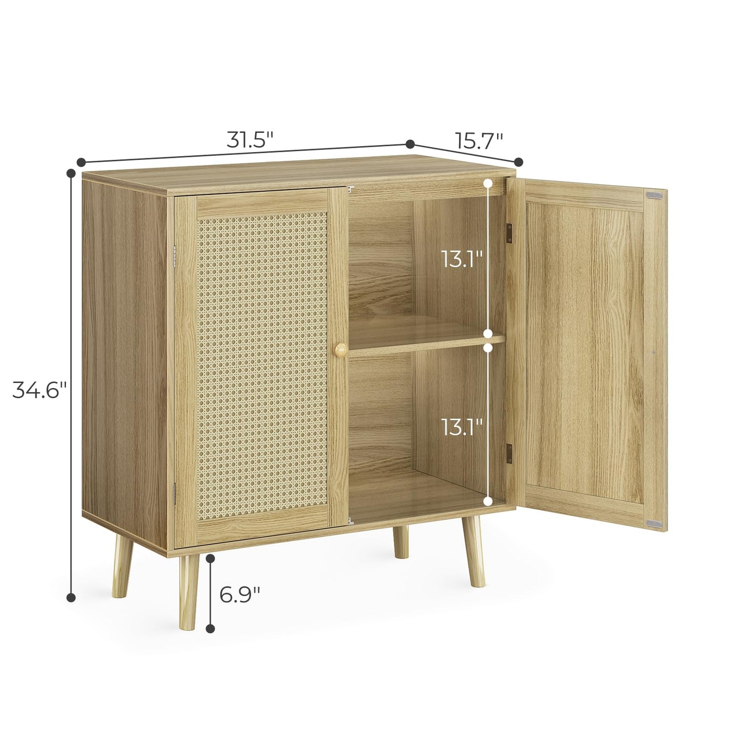 Storage Cabinet with PE Rattan Décor Doors