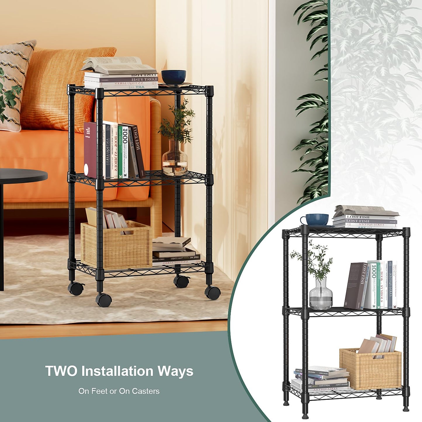 Black Kitchen Rack and Book Shelves