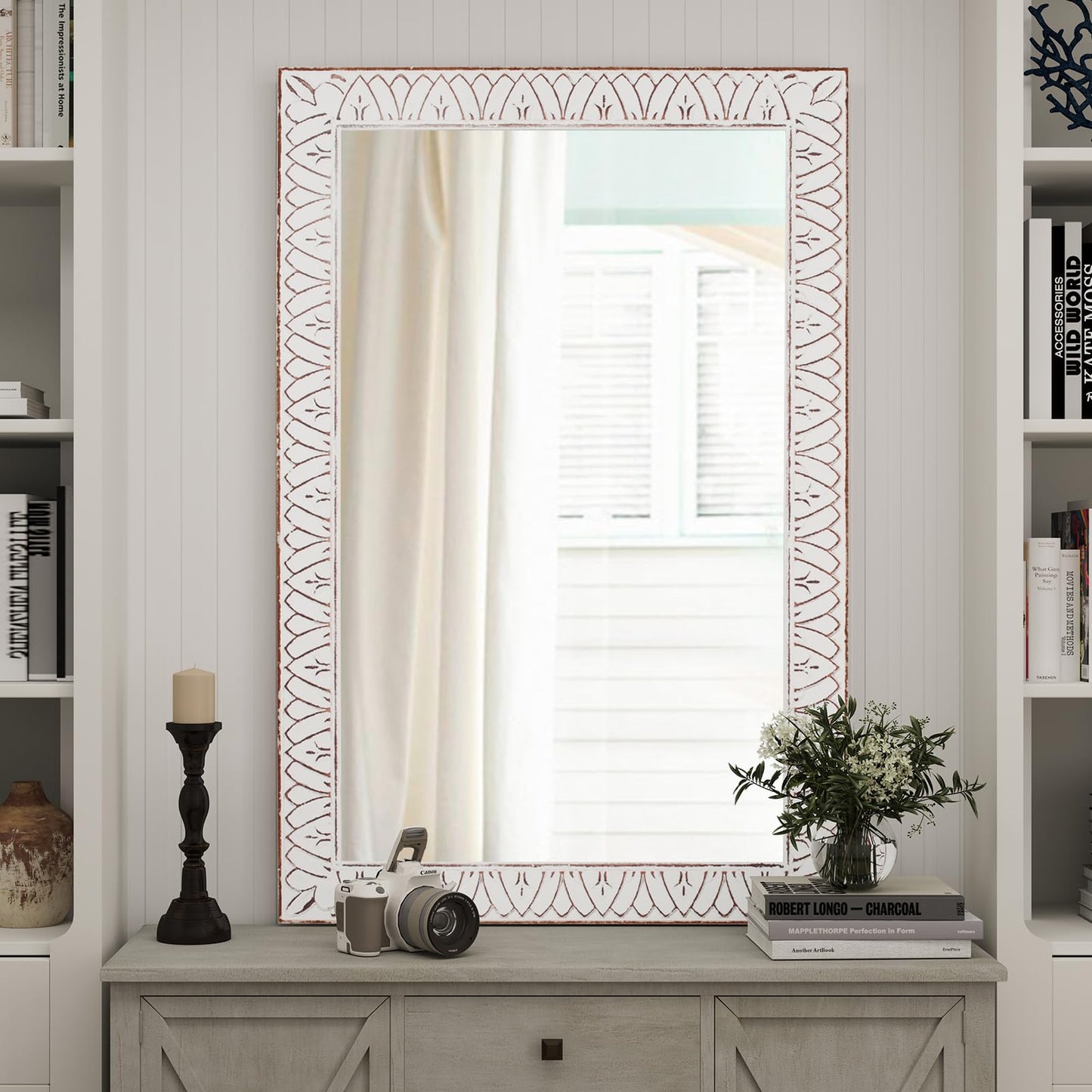36x24 Inch Farmhouse Rectangle Wall Mirrors with Wooden Frame