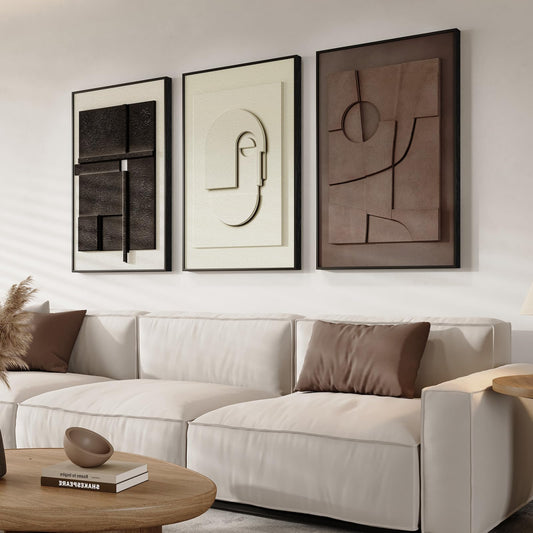 3D Textured Framed Abstract Wall Art, 3 Piece Modern Paintings