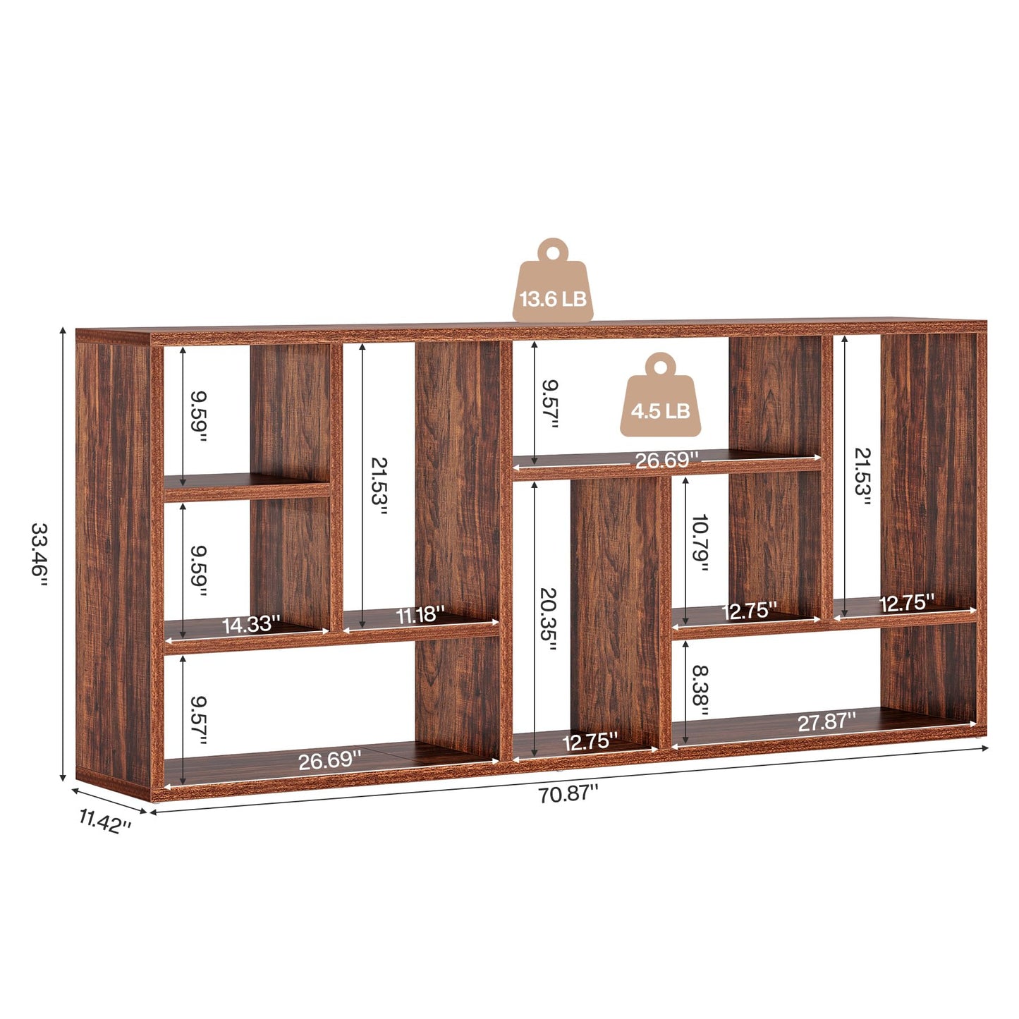 4-Tier Entryway Table Behind Sofa with 9 Cubbies for Living Room