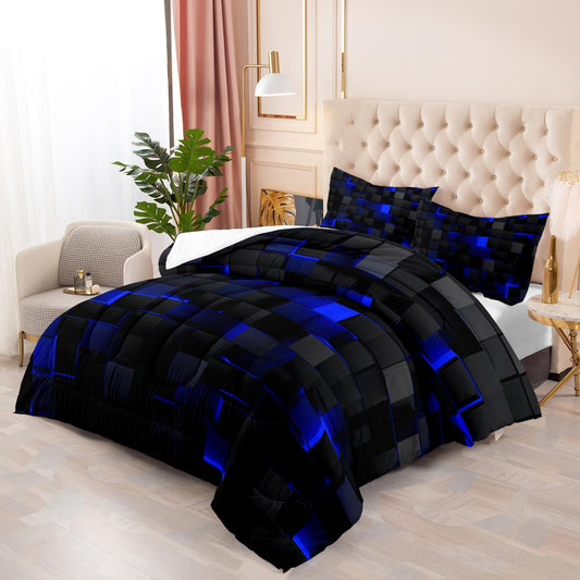 Blue Black Comforter Set,Light Honeycomb 3 Piece