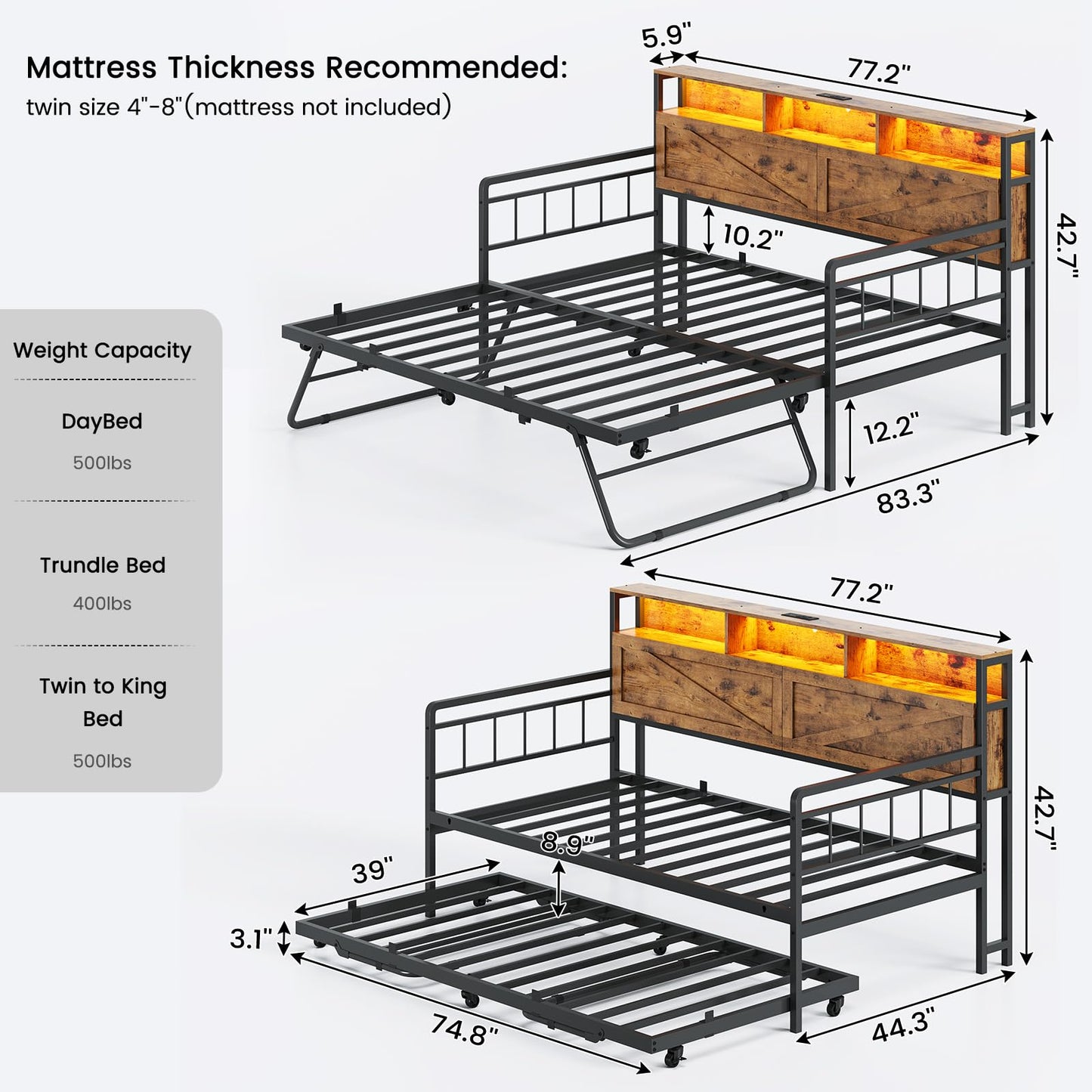 Day Bed with Trundle Bed Twin