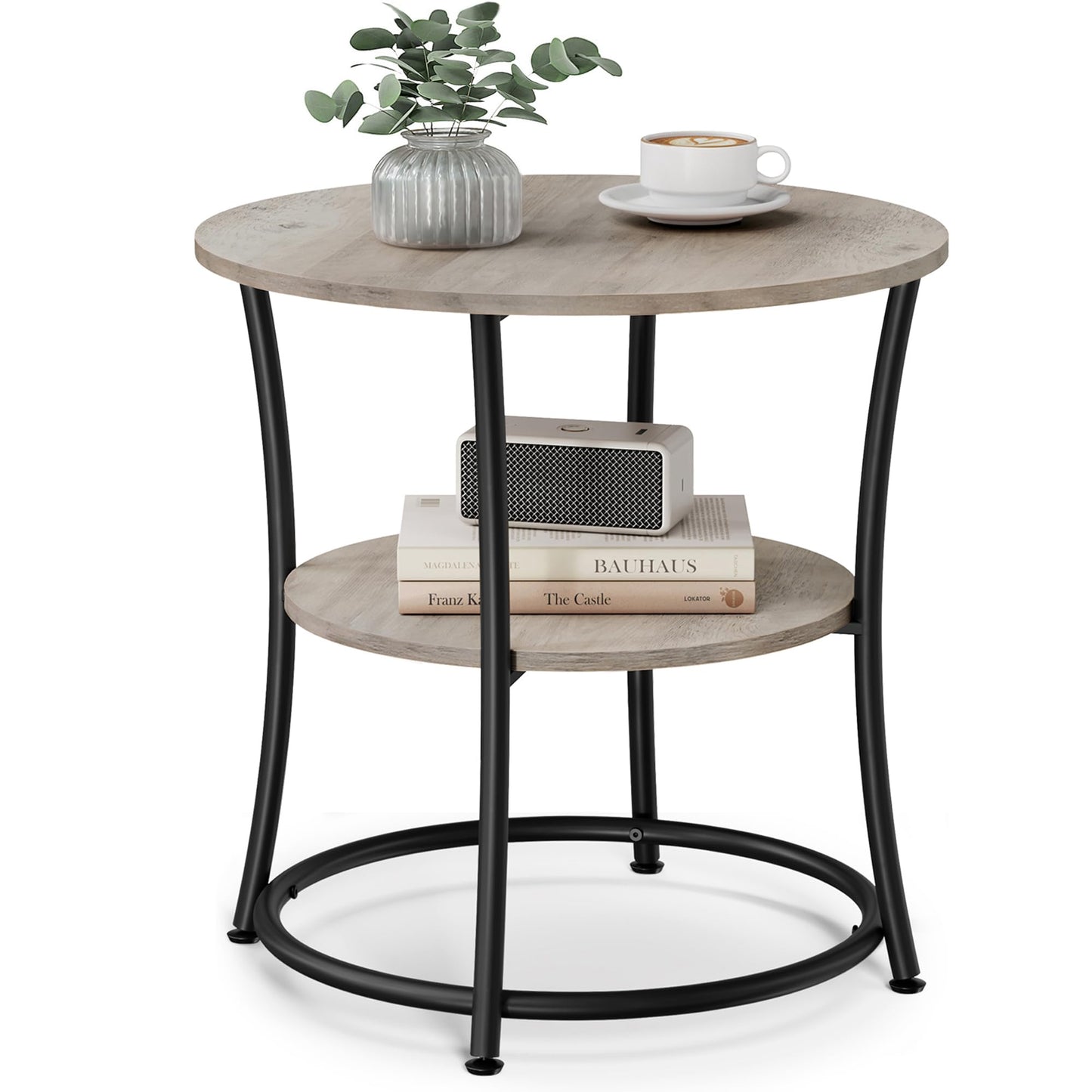 Round End Side Table with 2 Storage Shelves