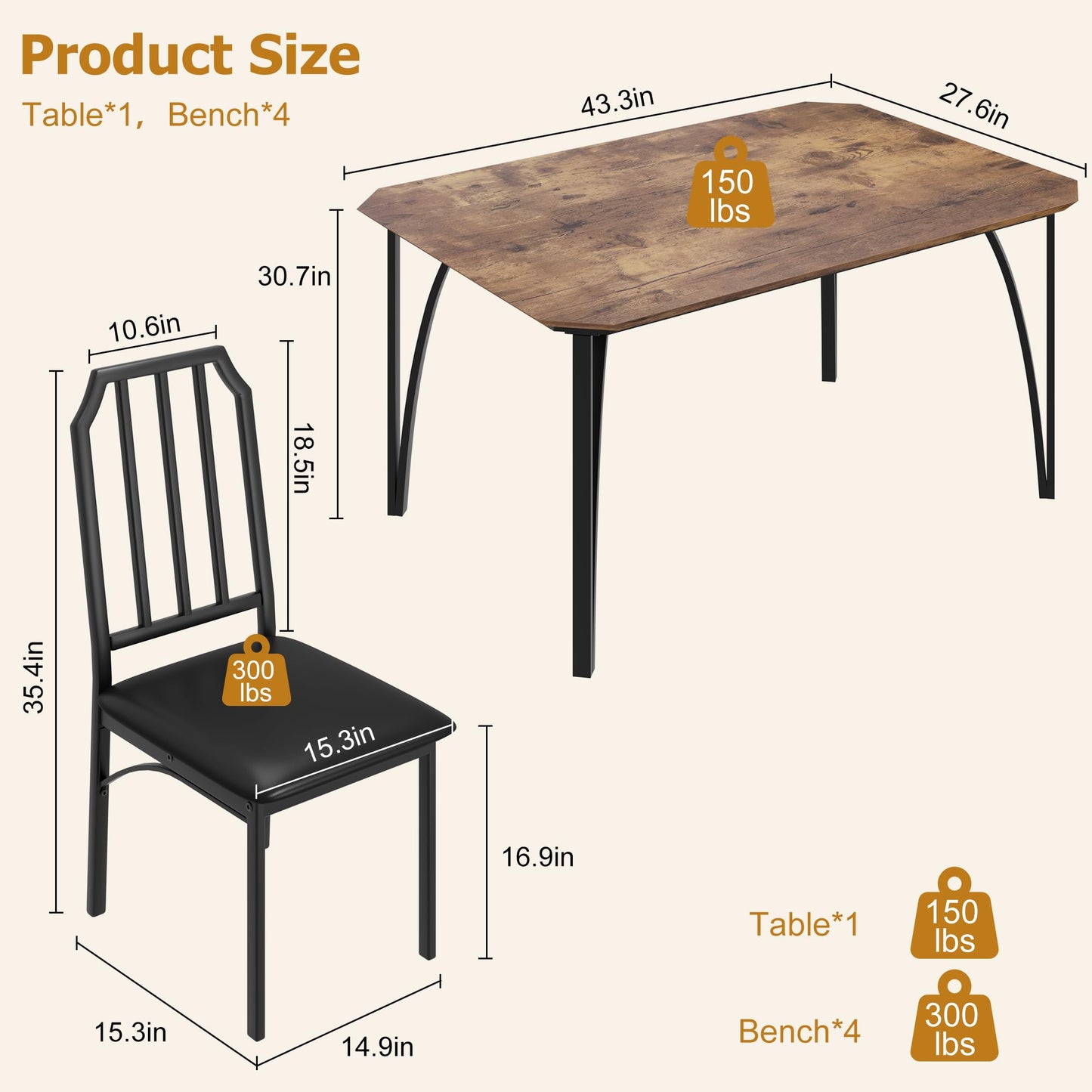 Rustic Brown Dining Table Set