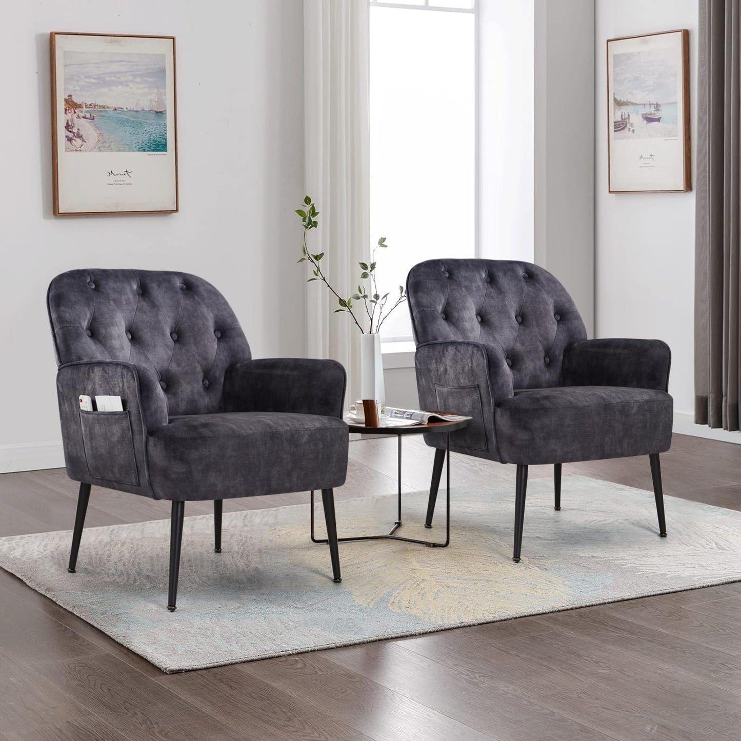 Single Sofa Chair with Arms, Metal Legs