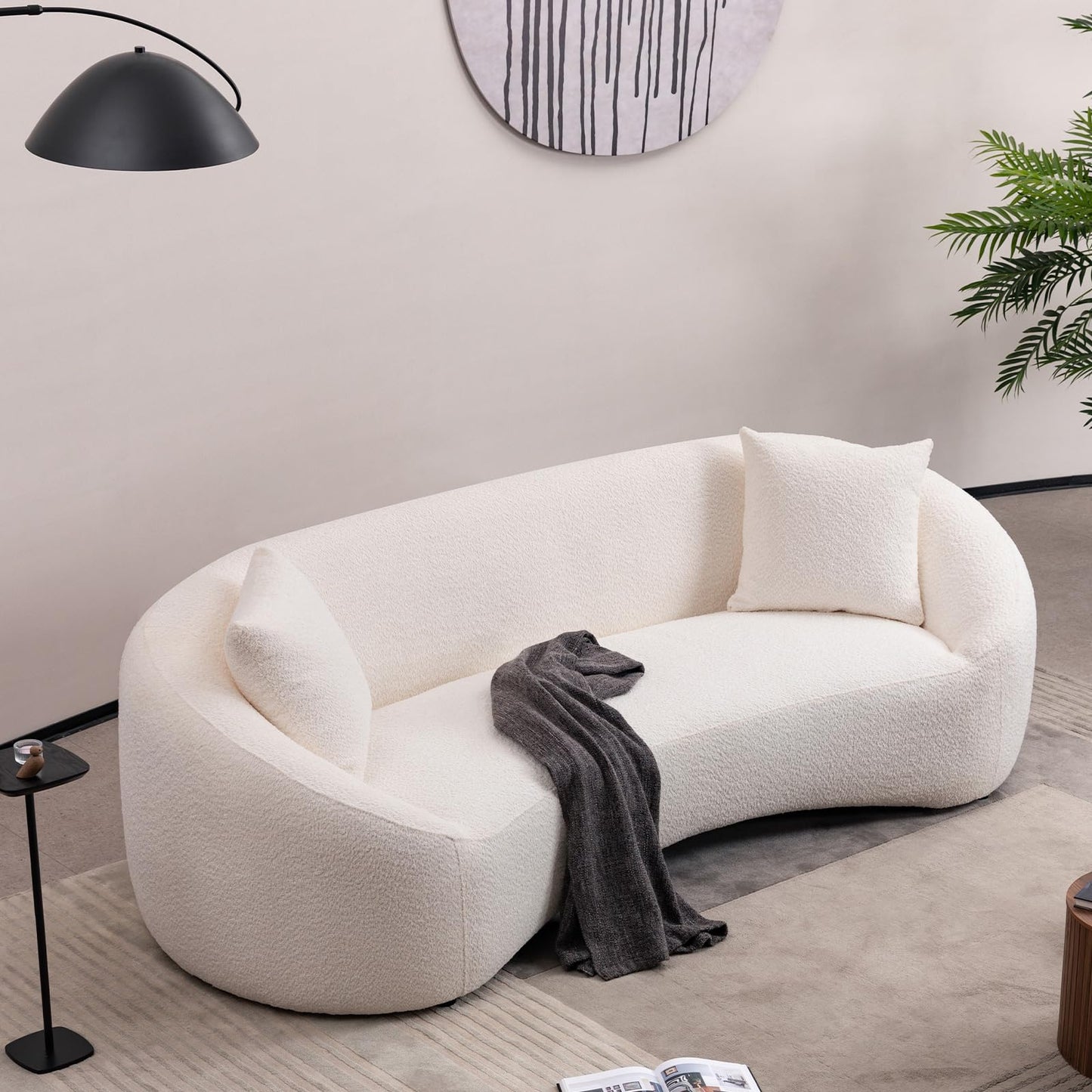 Minimalist Curved 3 Seater Boucle Teddy Velvet Fabric Sofa