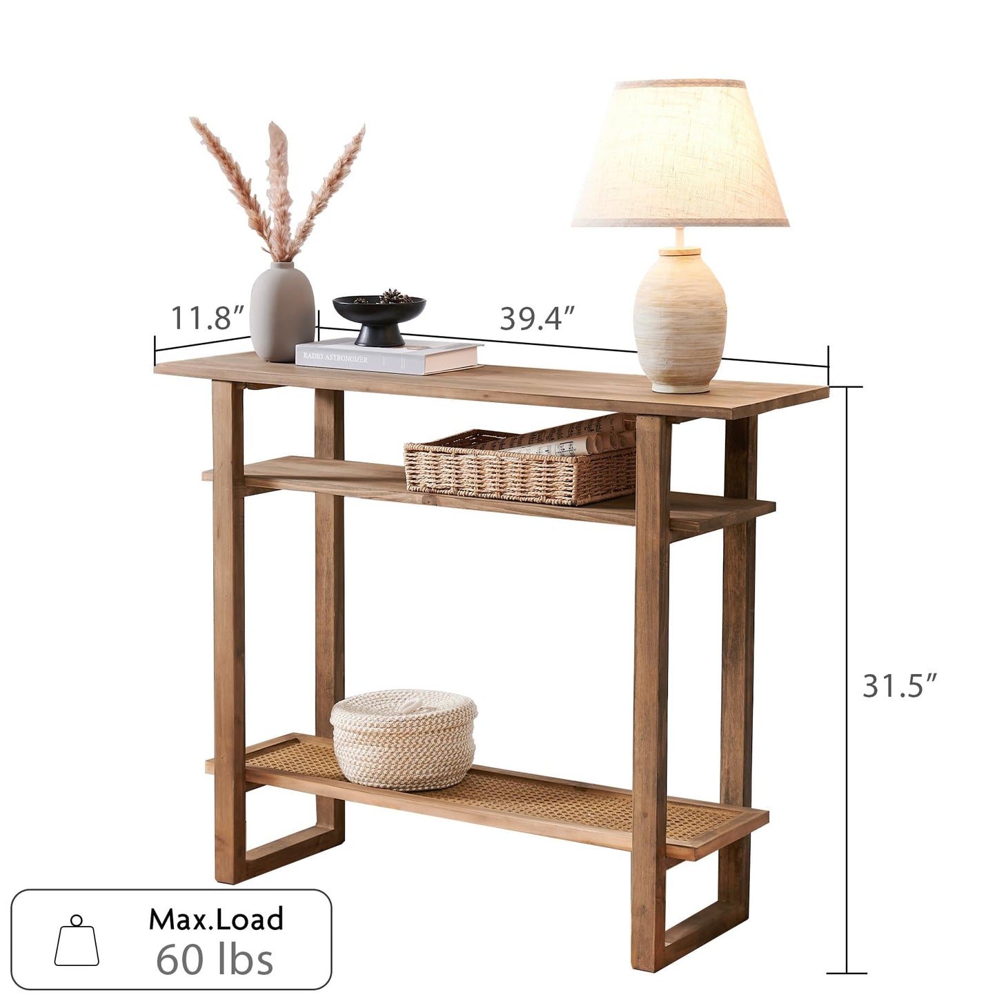 Boho Solid Wood Console Table – 39.4 Inches