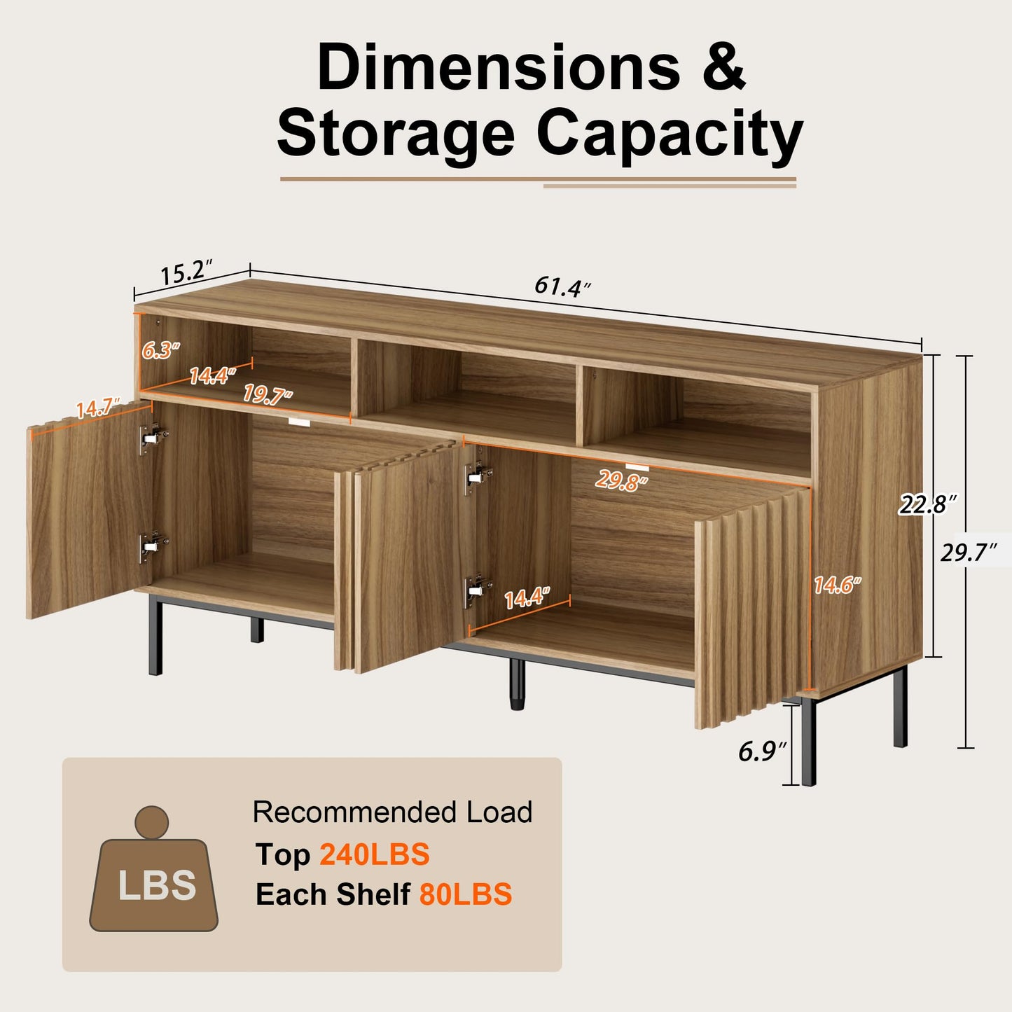 Mid Century Modern Sideboard Buffet with Storage