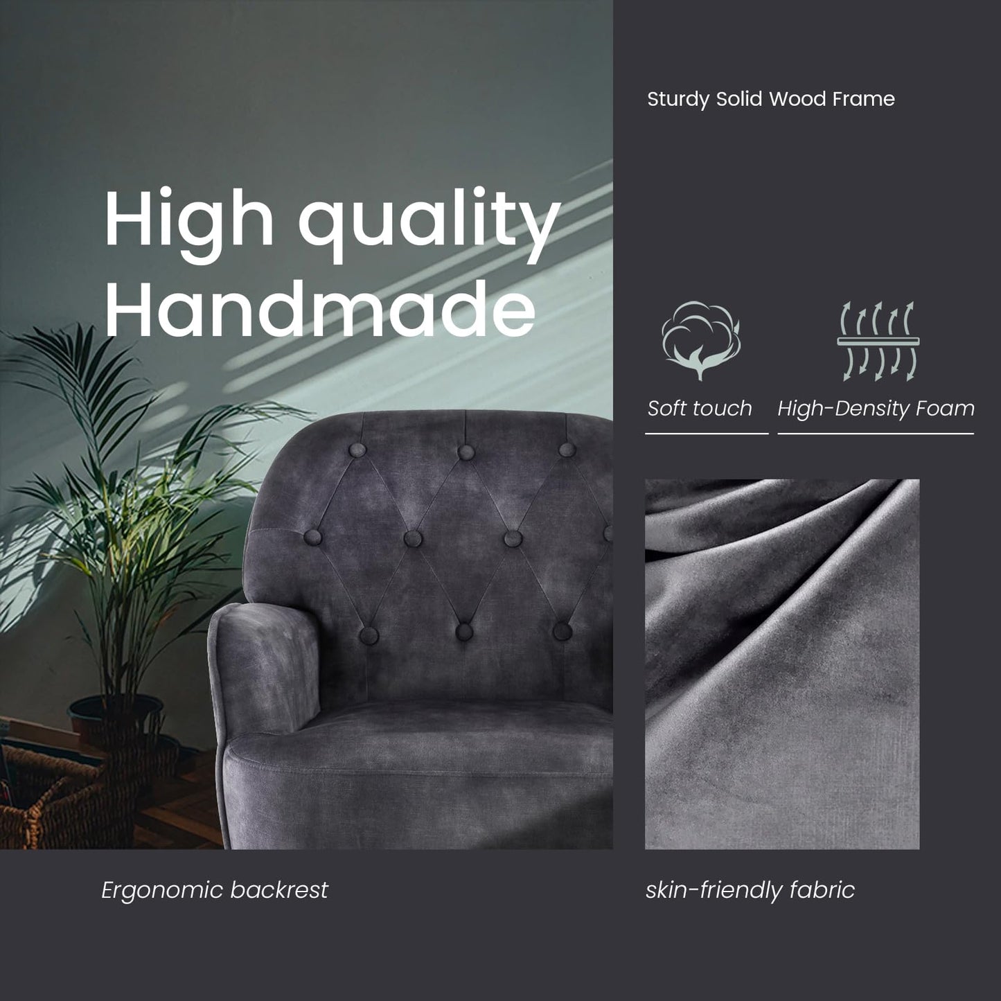 Single Sofa Chair with Arms, Metal Legs