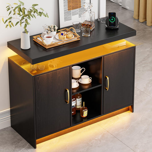 LED Lights Coffee Bar Cabinet with Storage