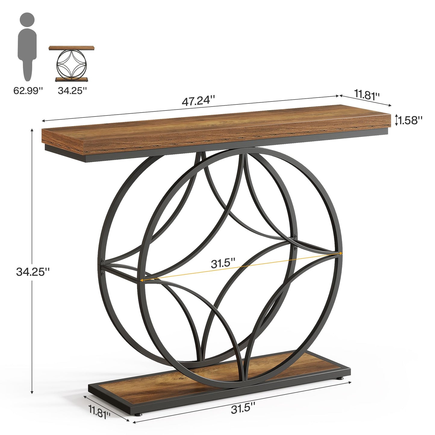 Industrial 2-Tier Sofa Table with Geometric Metal Frame