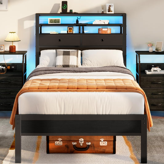 Bed Frames with Charging Station and LED Lights