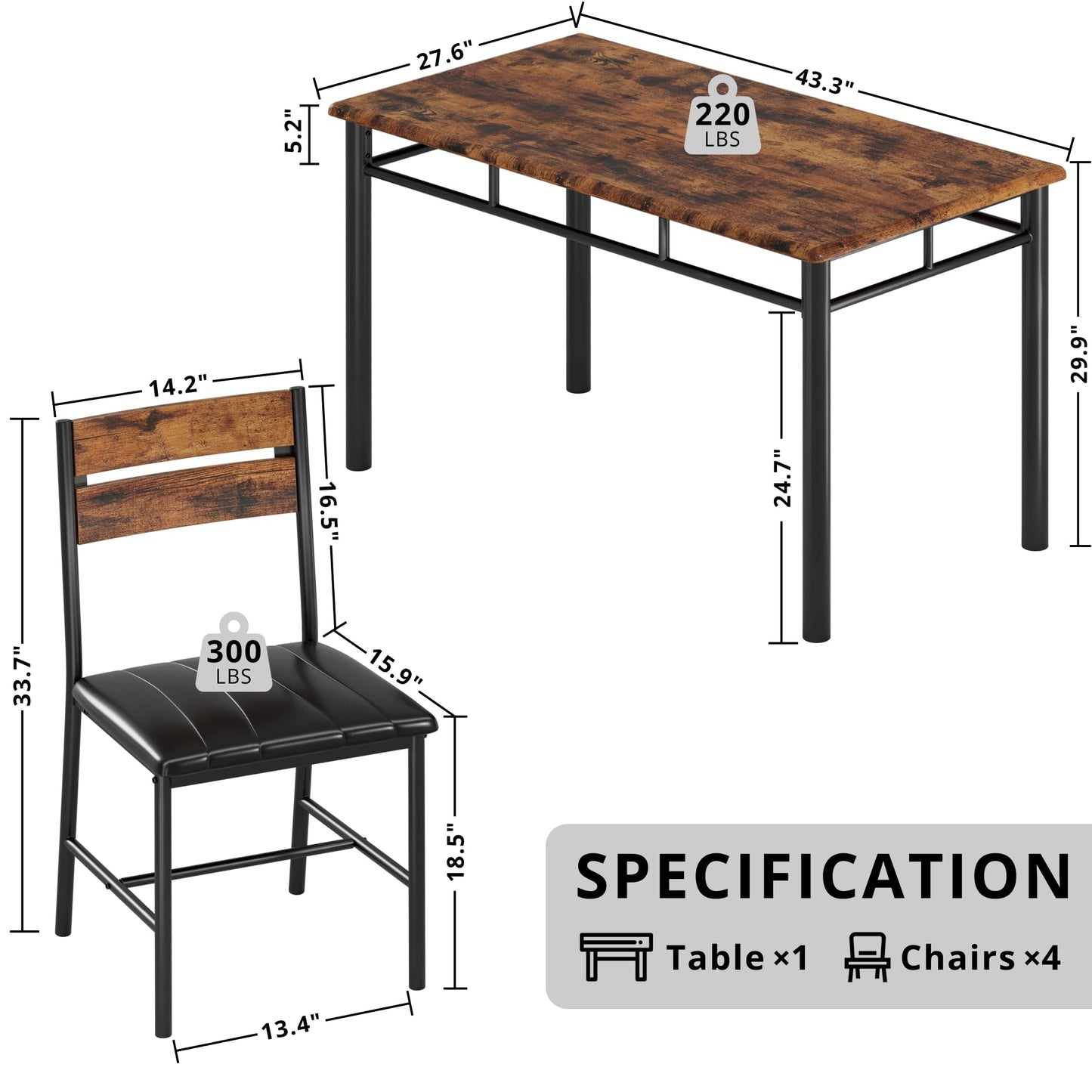 Rustic Brown Dining Table
