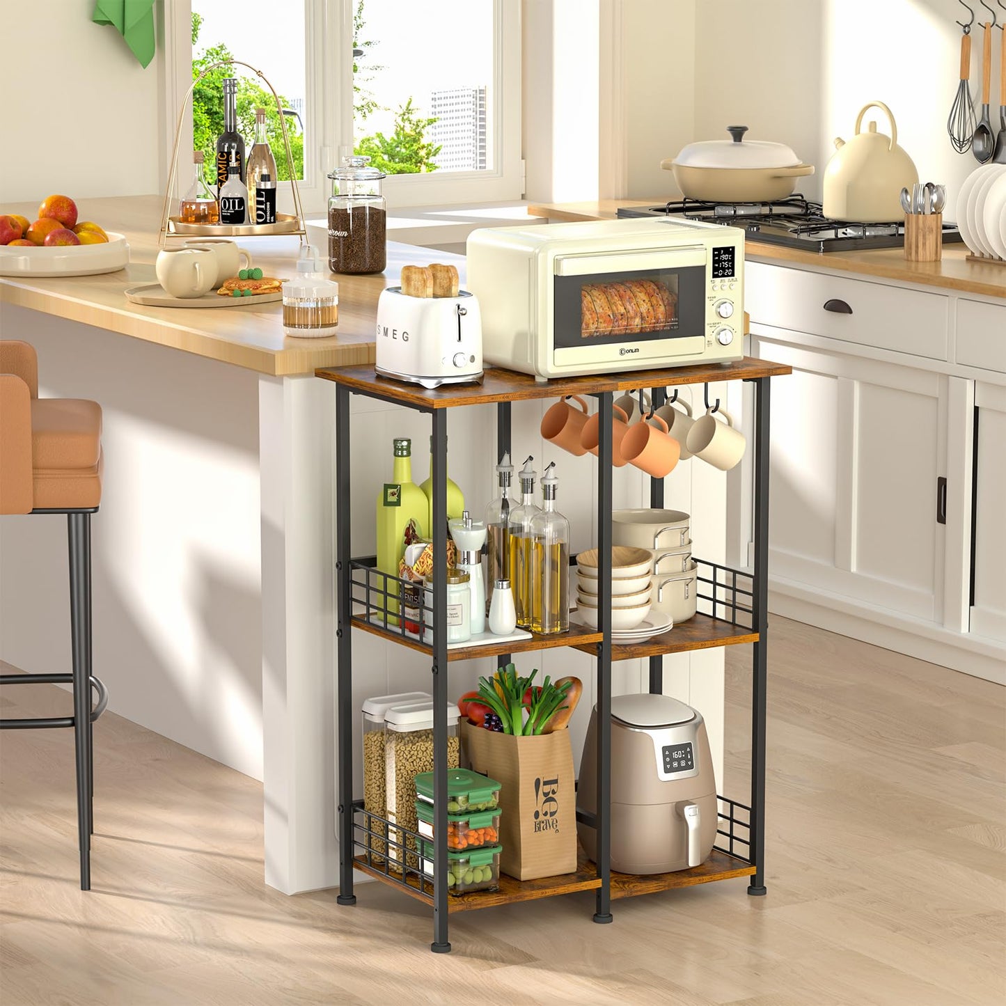 Vintage Coffee Bar Station Kitchen Bakers Rack