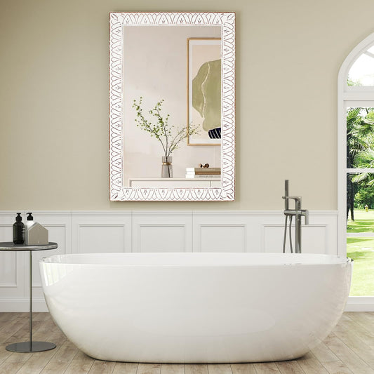 36x24 Inch Farmhouse Rectangle Wall Mirrors with Wooden Frame