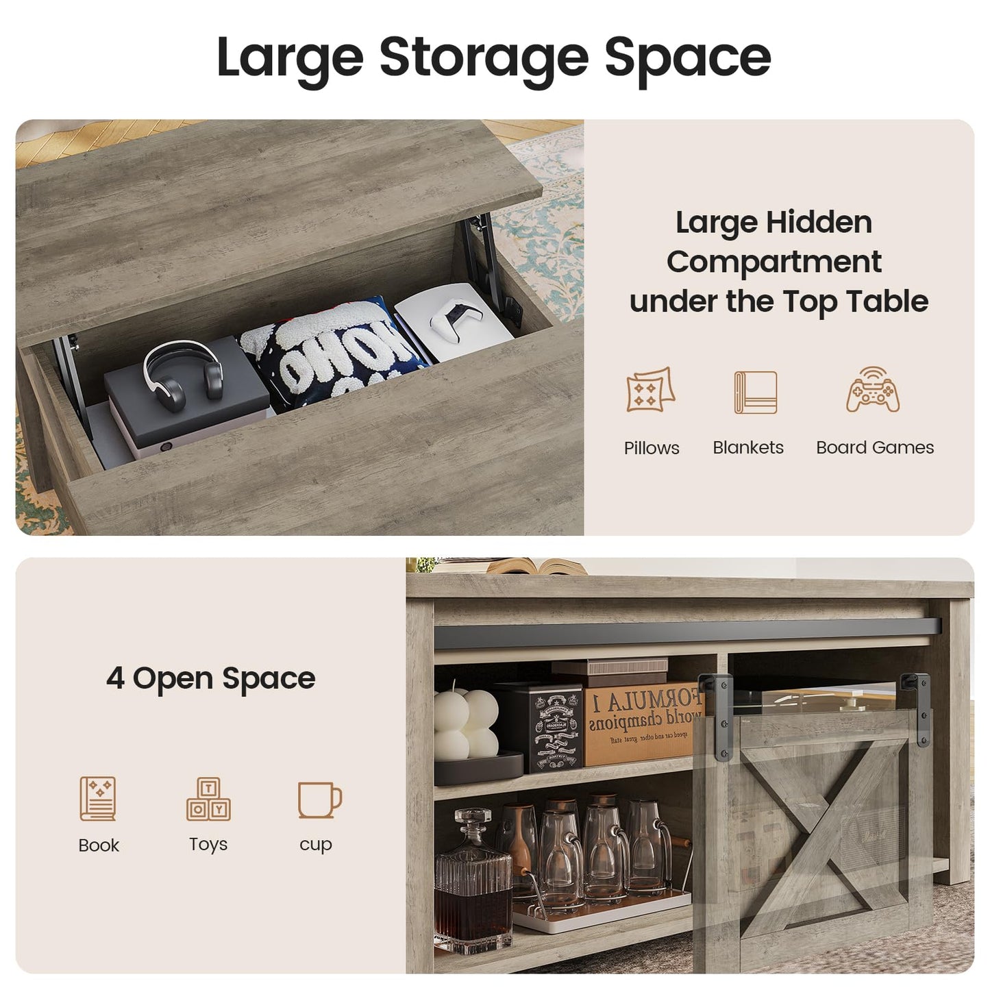 31.5" Lift Top Coffee Table With Storage