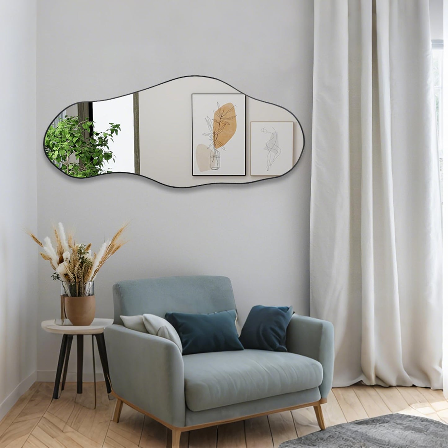 47.2"x21.4" Asymmetrical Oblong Mirror, Cloud Shaped Mirror