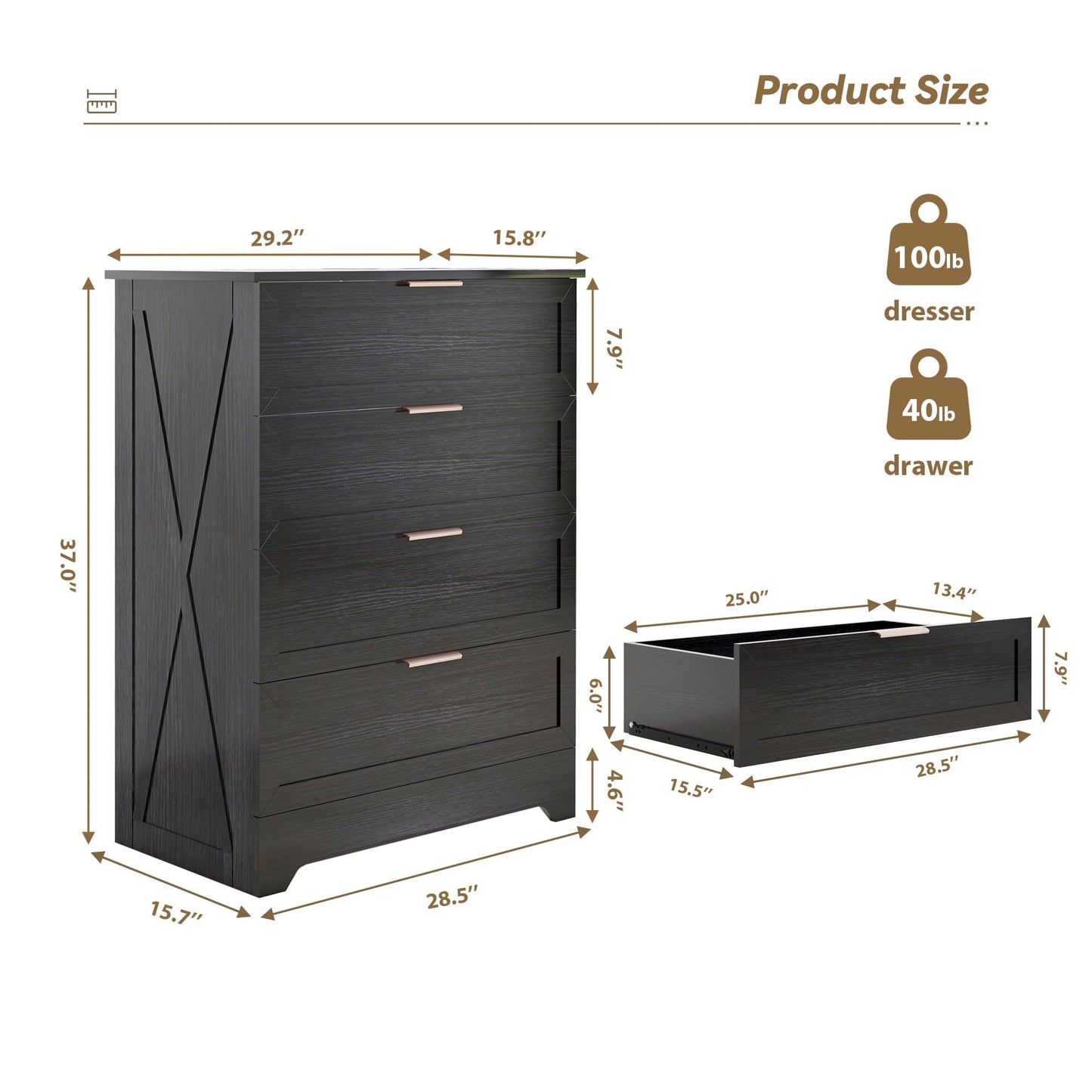 4 Drawer Dresser for Bedroom - Chest of Drawers