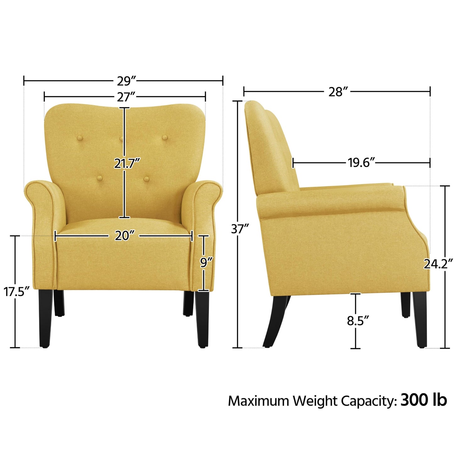 Mid Century Accent Sofa Chair with Sturdy Wood Legs and High Back