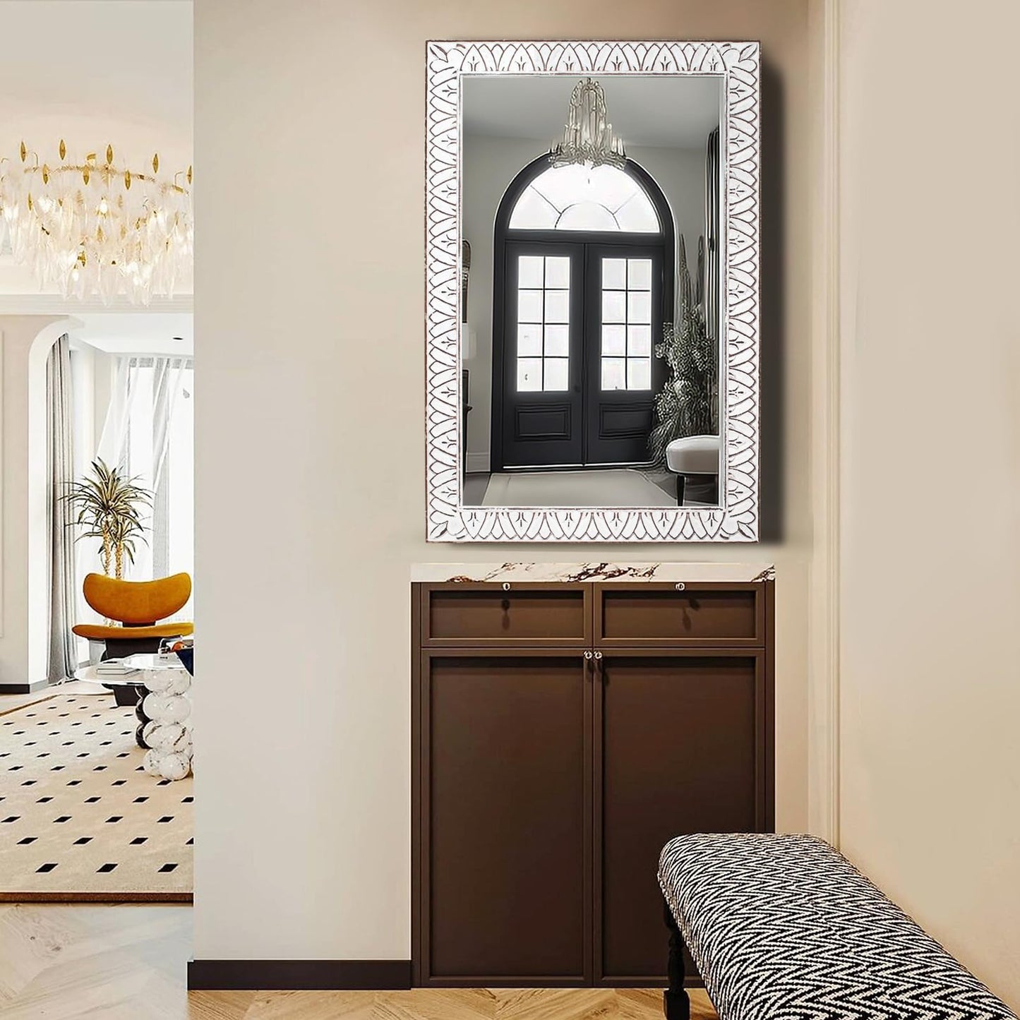36x24 Inch Farmhouse Rectangle Wall Mirrors with Wooden Frame