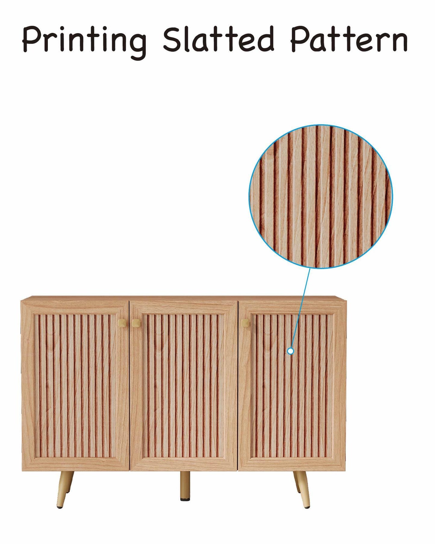 Sideboard Buffet Cabinet with 3 Faux Slatted Pattern Doors
