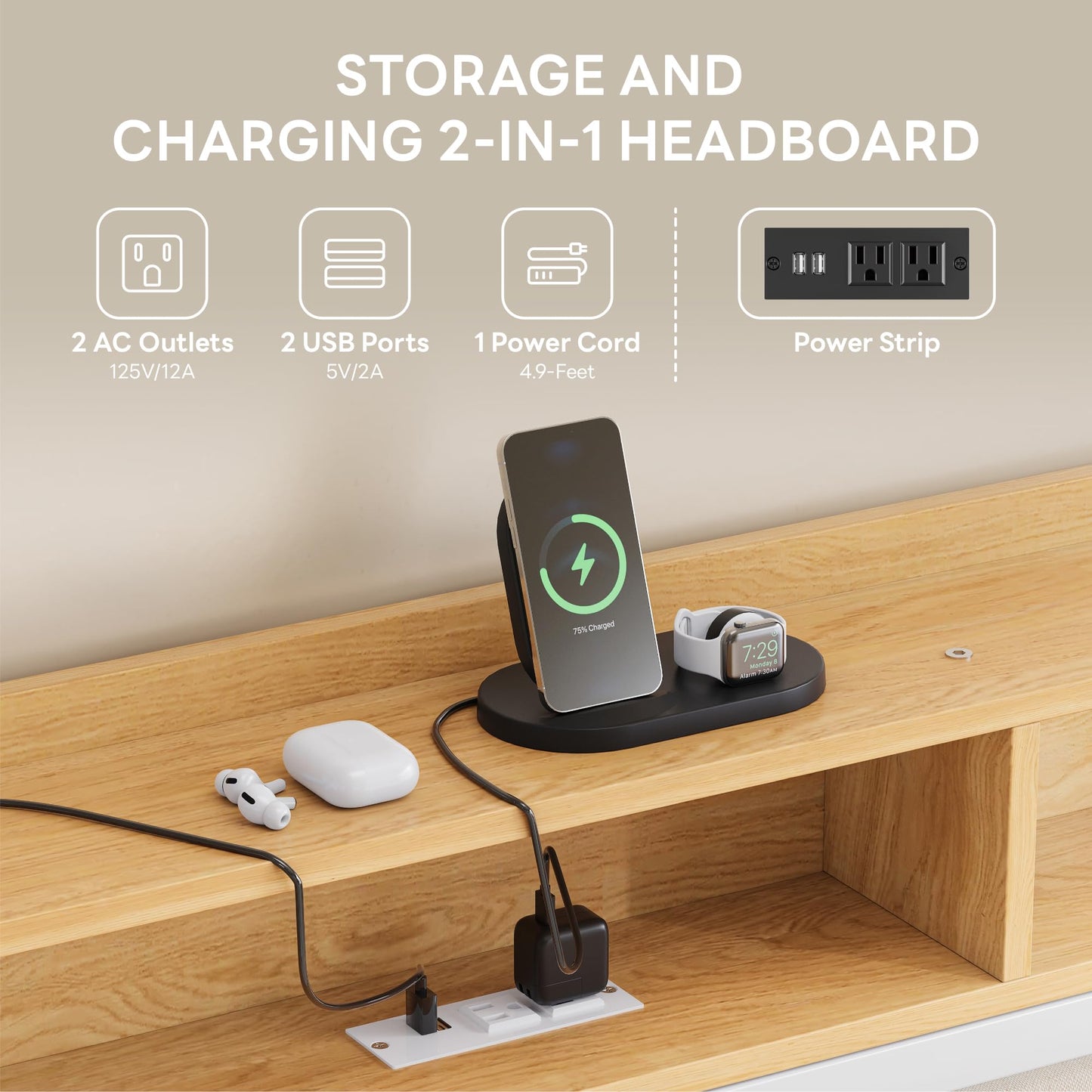 Twin Bed Frame with Charging Station