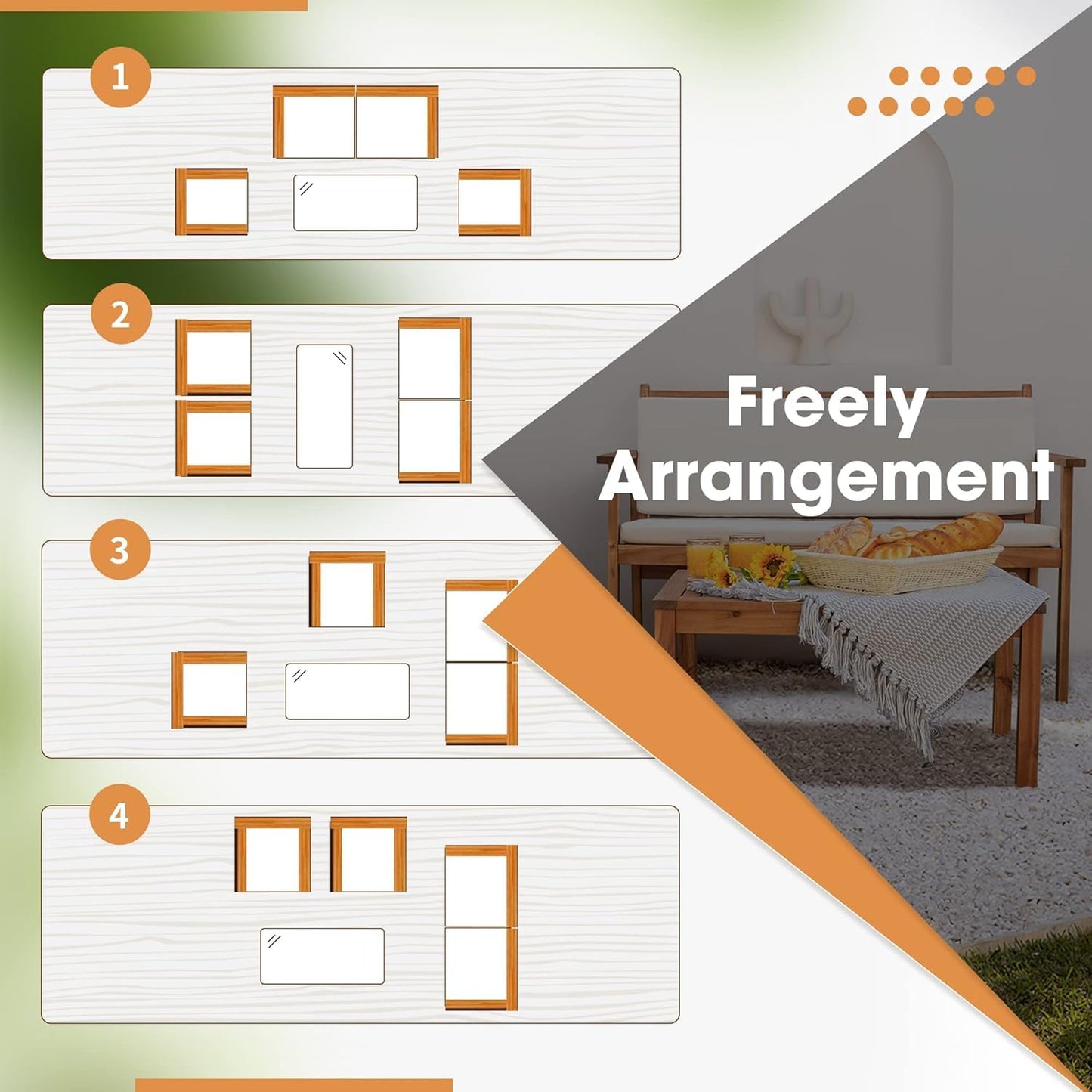 4 Piece Acacia Wood Outdoor Conversation Sofa Set with Table