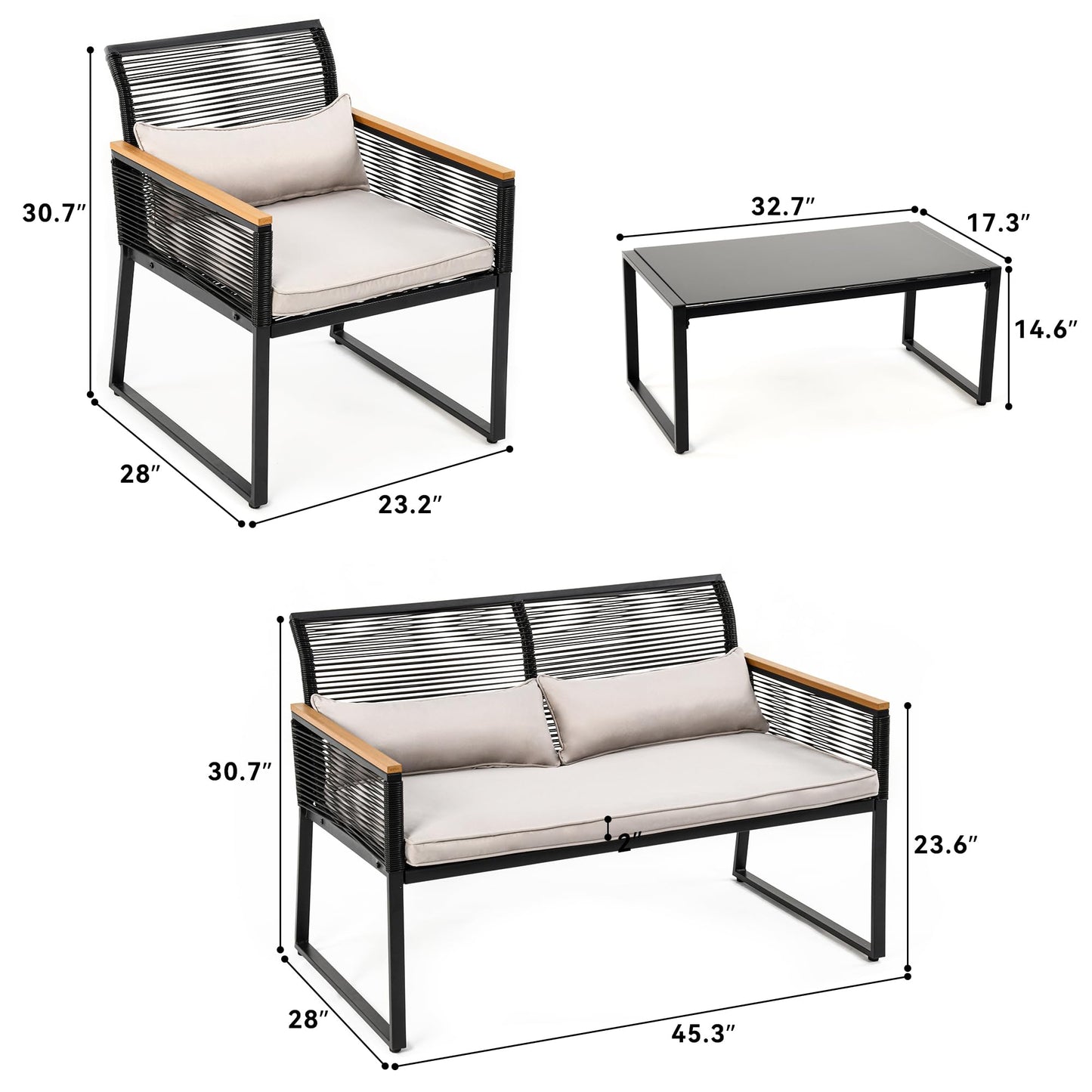 Modern 4-Piece Outdoor Wicker Patio Furniture Set
