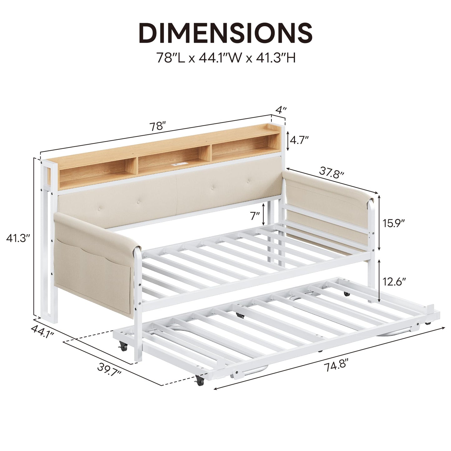Twin Bed Frame with Charging Station