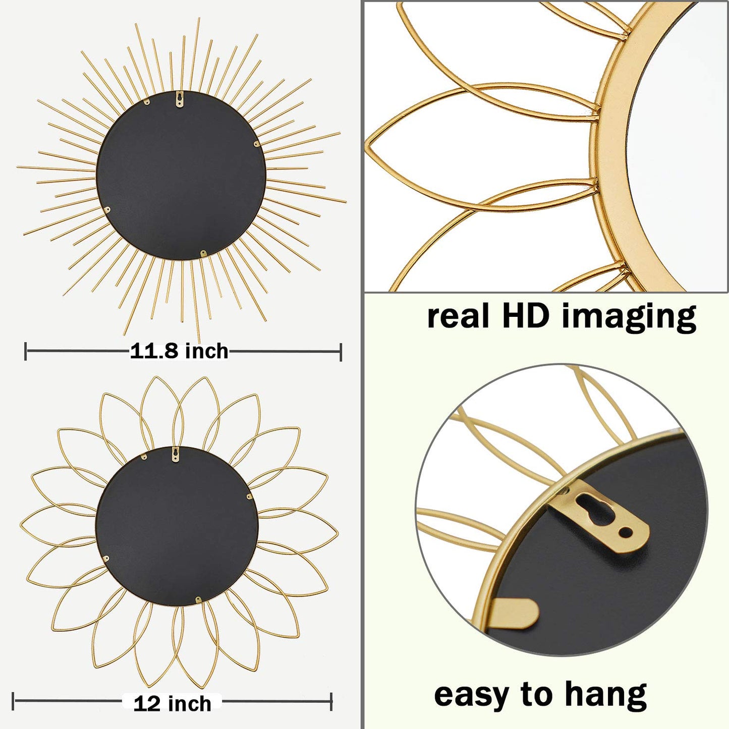 3 Pack Metal Sunburst Wall Mirrors for Home Décor