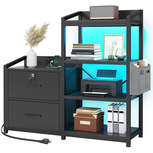 35.4” File Cabinet, 2 Drawer File Cabinets for Home Office with Power Strip
