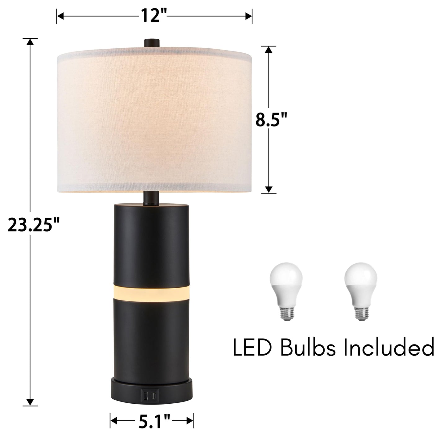 23.25'' Black USB Table Lamp Set