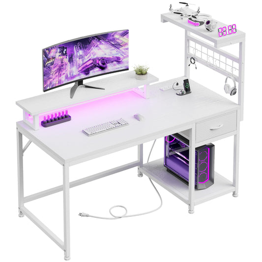 White Computer Desk with Drawers and Shelves