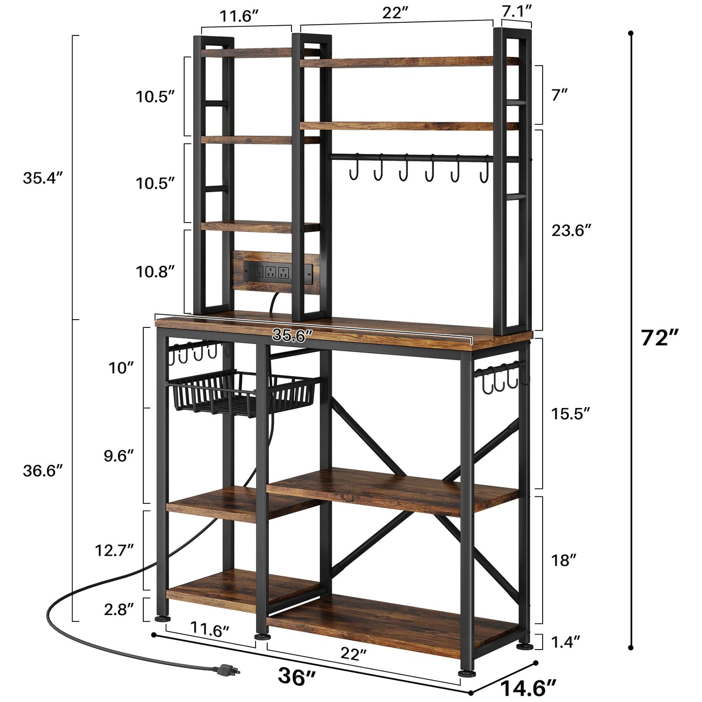Rustic Brown Microwave Stand with Storage, Coffee Bar
