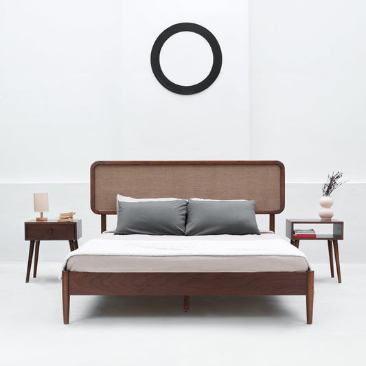 Wooden Bed Frame with Headboard, Crafted from Walnut
