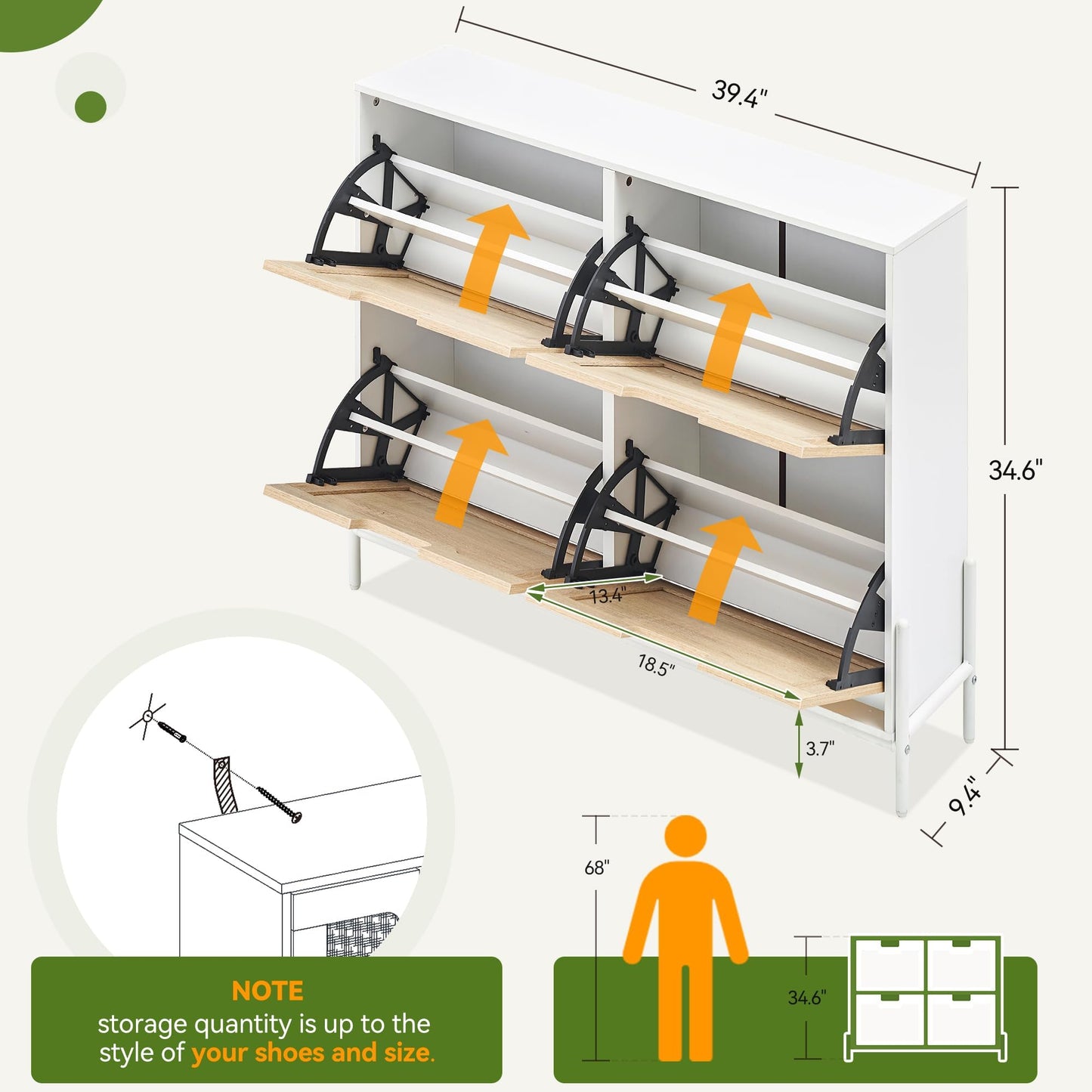 Rattan Shoe Storage Cabinet with 4 Flip Drawers